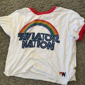 Aviator Nation White and Red Retro Rainbow Tee